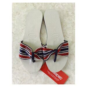 NWT Havaianas Sz 9/10 Red White Blue Stripe Alpargatas Thong Sandals 2019 Brazil